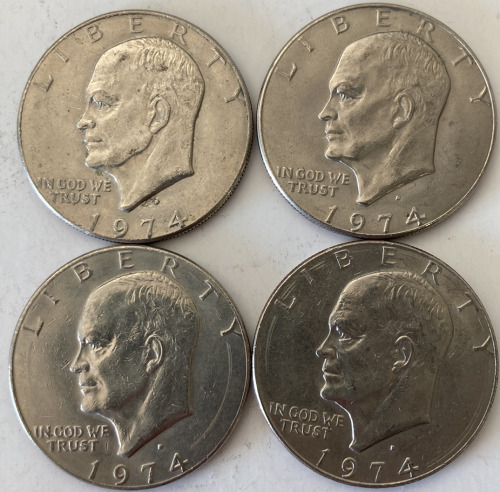 (4) 1974 EISENHOWER ONE DOLLAR COINS— VERIFIED AUTHENTIC