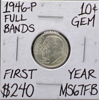 1946 MS67FBFUll Bands Silver Dime