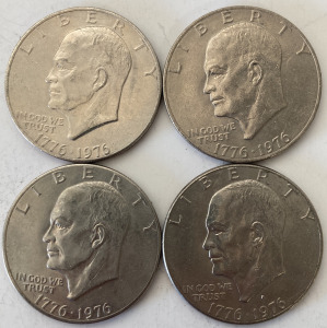 (4) 1776-1976 EISENHOWER ONE DOLLAR COINS— VERIFIED AUTHENTIC