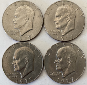 (4) 1977 EISENHOWER ONE DOLLAR COINS— VERIFIED AUTHENTIC