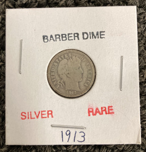 1913 BARBER DIME- SILVER RARE