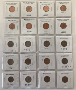 (20) BRILLIANT UNCIRCULATED OLD LINCOLN CENTS AND WHEAT PENNIES YEARS 1928-1981