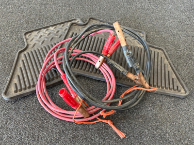 (2) VEHICLE FLOOR MATS AND JUMPER CABLES