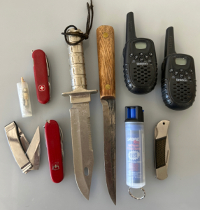 SURVIVAL TOOLS: 2-WAY RADIOS, PEPPER SPRAY, MATCHES, HUNTING KNIFES AND SWISS MULTI-PURPOSE TOOLS
