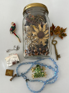 MASON JAR FULL OF VINTAGE COSTUME JEWELRY