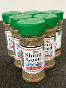 6 BRAND NEW-SEALED BOTTLES OF &ldquo;SHURZ GOOD SPECIAL BLEND&rdquo; SEASONING WITH GARLIC, BLACK PEPPER, SALD AND CHILE POWDER. LOCALLY MADE IN THE TREASURE VALLEY!!