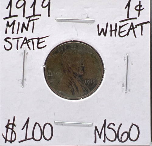 1919 MS60 Mint State Antique Wheat Penny