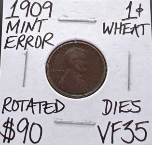 1909 VF35 Mint Error Wheat Copper Penny