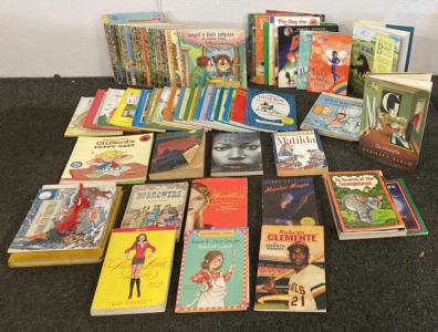 TUB OF BOOKS INCLUDING SCHOLASTIC BOOKS, GOLDEN BOOKS, I CAN READ BOOKS, BLACK BEAUTY BY ANNA SEWELL, JUNIE B. JONES AND MORE