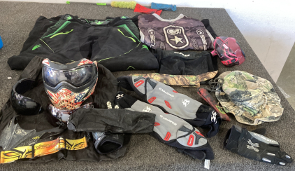 PAINT BALL GEAR, MASK, PANTS, SHIRTS, AND MORE