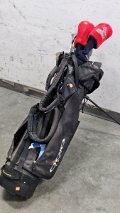SPAULDING GOLF CLUBS W/ BAG, BALLS, UMBRELLA