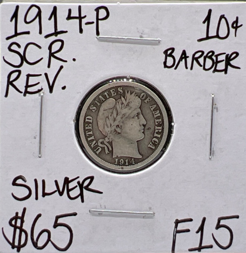 1914 F15 Antique Barber Silver Dime