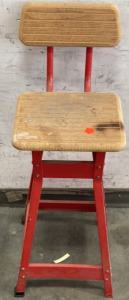 SMALL METAL CHAIR WITH WOOD BACK AND SEAT