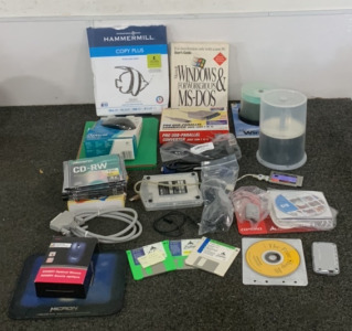 (6) MEMOREX CD-RW 700MB, MICRON MOUSE PAD, MICROSOFT &ldquo;WINDOWS FOR WORK GROUPS & MS-DOS&rdquo; BOOK, MICROSOFT WINDOWS 98 HAND BOOK, 800DPI OPTICAL MOUSE, MEMOREX CD&DVD SLEEVES, INLAND PRO USB- PARALLEL CONVERTER AND MORE