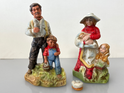 VINTAGE LEWIS & CLARK KENTUCKY STRAIGHT WHISKEY PORCELAIN DECANTERS (EMPTY) “FATHER & MOTHER” (CORK ON MOTHERS HAT NEEDS GLUED ON)