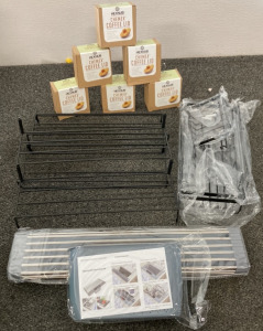 DISH DRYING RACK, SPICE RACK, WOODEN LIDS FOR JARS (16)
