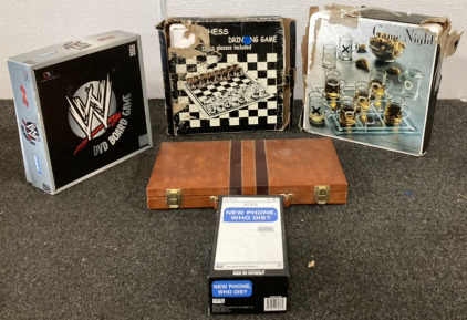 TIC TAC TOE DRINKING GAME, CHESS DRINKING GAME, WWE DVD BOARD GAME, NEW PHONE WHO DIS CARD GAME, RUMMY GAME