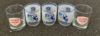 (3) SEAHAWKS GLASSES, (2) SOUTHERN COMFORT GLASSES, FLORAL DISH SET, AND CERAMIC DISH SET - 4