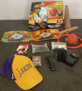 NERF WALL 2 WALL BASKETBALL SET, FISHING REEL, PLAYING CARDS AND MORE