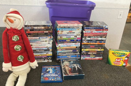 DVDS, CRAYONS, AND HOLIDAY SNOWMAN