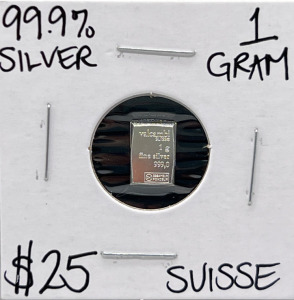 99.9% Silver 1 Gram Suisse Bar