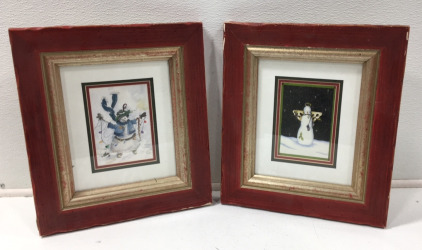 (2) 14”x16” Framed and Matted Snowman Prints