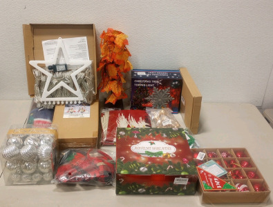 (1) Christmas Star with String Light Set (1) Christmas Theme Door Mat (1) Christmas Tree Toppers Light (1) Advent Calendar Wreath and Much More!!