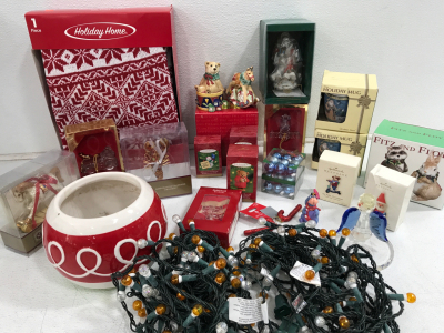 (1) Holiday Home Tree Skirt (5) Assorted Halmark Tree Ornaments (2) Holiday 14oz Mugs & More!