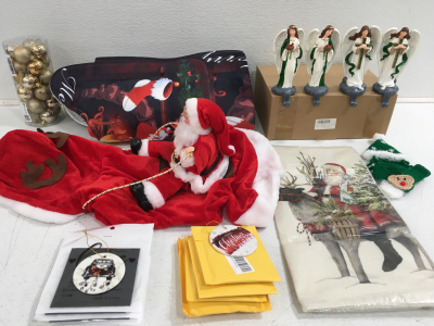 (1) XL Dog Christmas Costume (1) Bathroom Christmas Set (4) Angel Stocking Hanger (1) Cat Small Costume & More!