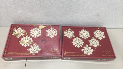 (2) Sets Of (6) Lenox Snow Fantasies Porcelain Snowflake Christmas Ornaments