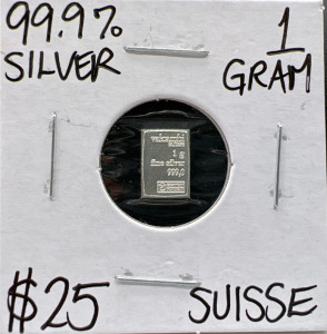 99.9% Silver 1 Gram Suisse Bar