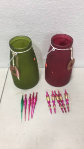 (2) RC Willey Glass 10&rdquo; Christmas Jars (9) Multi Color Torpedo Christmas ornament