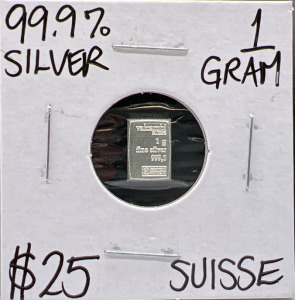 99.9% Silver 1 Gram Suisse Bar