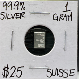 99.9% Silver 1 Gram Suisse Bar