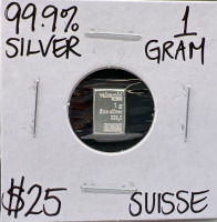 99.9% Silver 1 Gram Suisse Bar