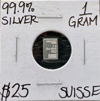 99.9% Silver 1 Gram Suisse Bar