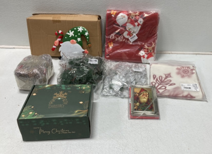 (1) Bag Of (24) Pinecone Vase Filler Decorations, (2) Box Of (5) Handmade Red And Black Christmas Ornaments, (1) 2&rsquo; x 6&rsquo; Christmas Runner Rug, (1) Christmas Pillow Cover And More