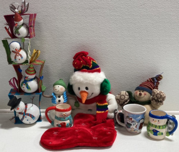 (7) Assorted Snowman Decor and Mugs