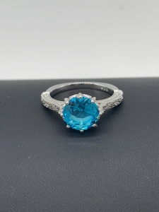 Round Cut Aquamarine Ring Sz 10