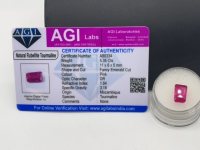5.35ct. Certified Rubelite Tourmaline Emerald Cut Gemstone