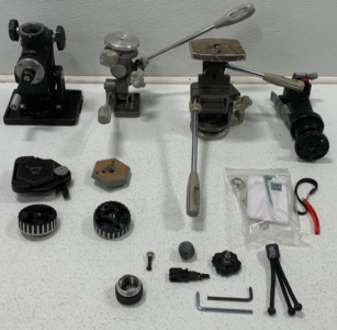 (1) MAJESTIC MODEL 1600 TRIPOD HEAD, (1) GITZO TRIPOD HEAD, (1) VIDENDUM MANFROTTO 222 TRIPOD HEAD AND MORE