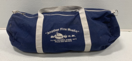 “ANOTHER FINE MUSLIN” DUFFLE BAG WITH GREY SHEETS