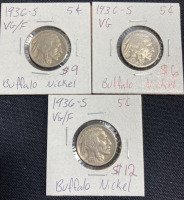 (3) 1936-S Buffalo Nickels