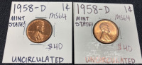 (2) 1958-D MS64 Lincoln Pennies