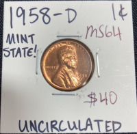 (2) 1958-D MS64 Lincoln Pennies - 2