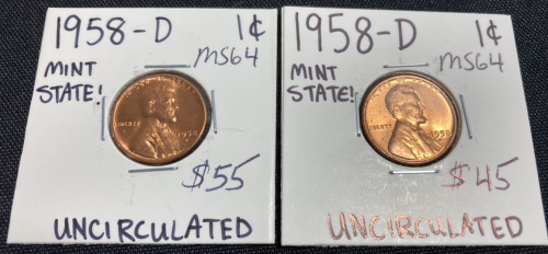 (2) 1958-D MS64 Lincoln Pennies