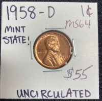 (2) 1958-D MS64 Lincoln Pennies - 2