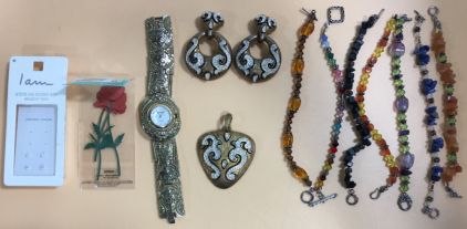 (7) Beaded Bracelets (1) Set of Clip-on Earings & Pendant (1) Bonetto Watch (2) Pair .925 Earings