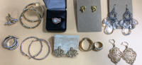 (8) Pairs of Beautiful Earings Including Christian Dior (3) Costume Jewelry Rings