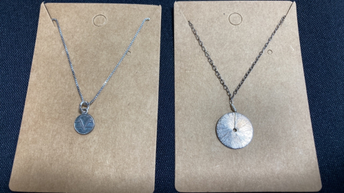 (1) Sterling Silver “V” Necklace, (1) Simple Disc Pendant Necklace